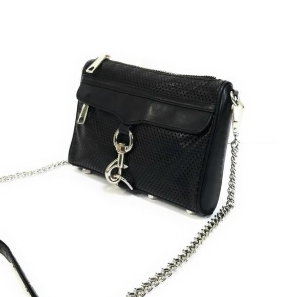 Rebecca Minkoff Mini Mac Perforated Leather Crossbody Bag in Black / Silver - Picture 3 of 13